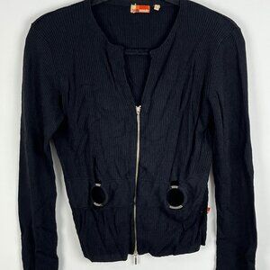 Toi Du Monde Top Blouse Size L Long Sleeve Zip V Neck Stretch Viscose Nylon